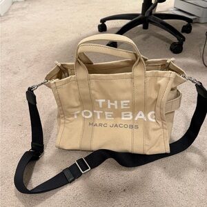 Marc Jacobs Beige Messenger Bag with Black Strap Small Tote Bag